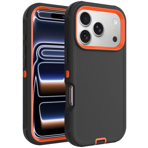 Image of Rugged Case Compatible with iPhone 17 Pro | Heavy-Duty Shockproof Protective Cover, Black+Orange