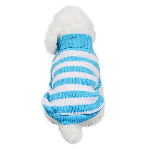 Watonic Dog Sweaters Clothes Horizontal Striped Sweater Pet Warm Sweater, Cute Knitted Classic for Small Dogs Girls Boys, Cat Sweatshirt Coat Apparel Puppy Kitten (Blue,L)