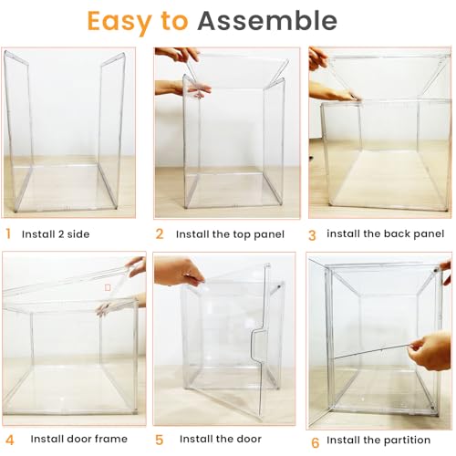 Image of XXX-Large Clear Stackable Acrylic Display with Lid & Magnetic Door - 2-Tier Adjustable Shoe Box Case 11.8'' X 9.8'' X 15.7''Organizer for Boot, Sneakers, Collectibles, Figures, Purses | 3-Pack