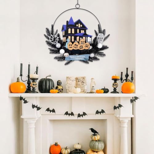 Halloween Wreath with Lights, 15.7 Inch, 6H On/18H Off Timer - image 9