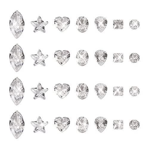 Craftdady 130Pcs Clear Cubic Zirconia Cabochons Faceted Square Oval Heart Diamond Teardrop CZ Rhinestone Cabochons For Jewellery Repairing Making