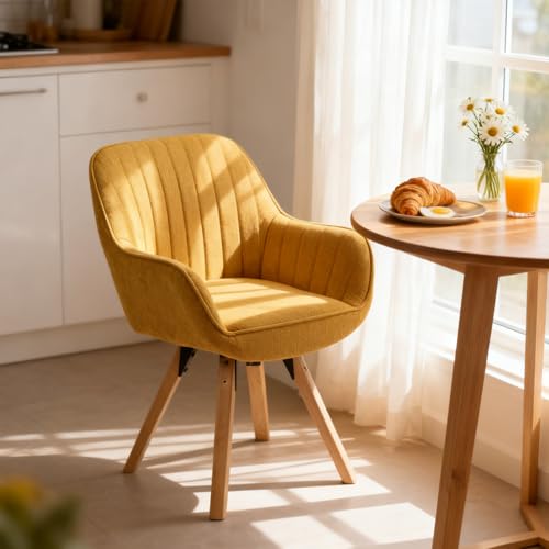 Meuble Cosy Chaise Salle à Manger Pivotante 360° Scandinave avec Dossier, Assise Confortable, Design Moderne, Chaise de Cuisine, Jaune