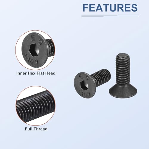 Image of DTGN 100Pcs M5 x 8mm /10mm /12mm /16mm /20mm Flat Head Hex Socket Cap Screws Bolts Kit with Wrench, Carbon Steel Black Oxide, Full Thread, Countersunk Bolts