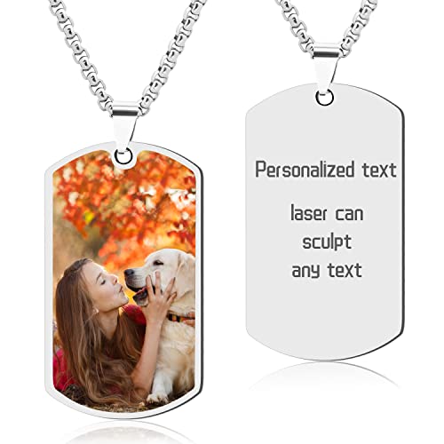 AOZHHL Personalized Dog Tag Pendant for Men, Custom Necklaces With Picture, Custom Photo Text...