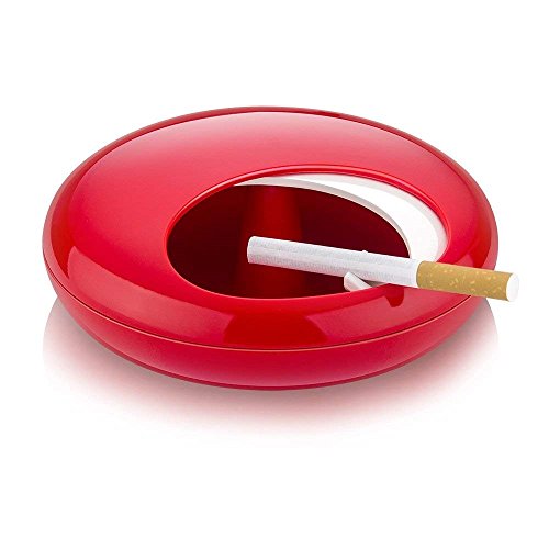 Fantasee Tragbarer Aschenbecher mit drehbarem Deckel, Geschenkidee, Aschenbecher für Wohnzimmer, Büro, drinnen und draußen, Rot + Weiß Cover