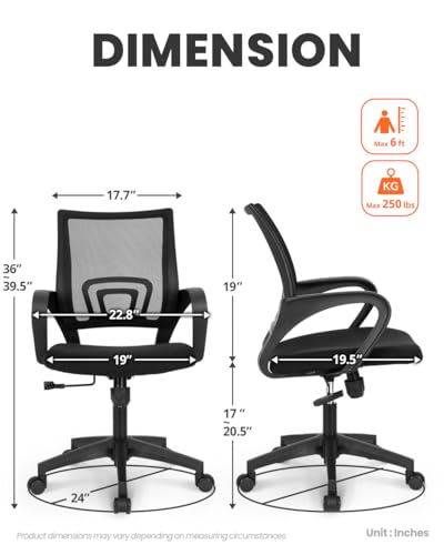 NEO CHAIR Office Desk Computer Chair Ergonomic Mesh Gaming Mid Back Seat with Comfy Lumbar Support Adjustable Height Swivel for Home Task (Black)