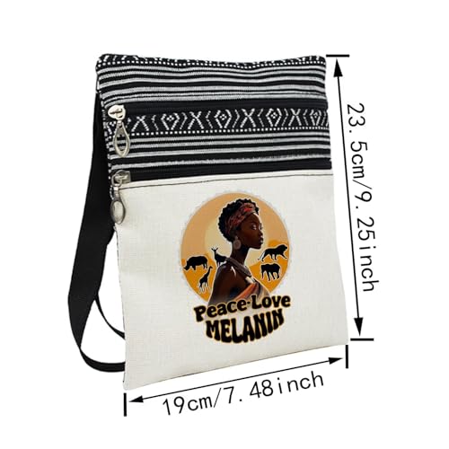 African American Messenger Bag Small Ethnic Pattern Adjustable Strap Crossbody Zipper Pouch Inspiring Phone Organizer Wallet Peace Love Melanin Shoulder Handbag for Black Women2