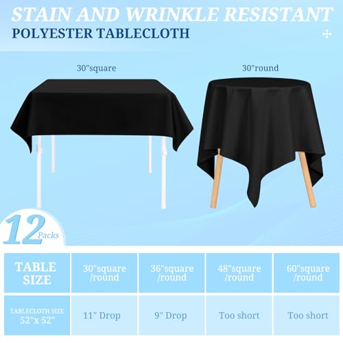 REWOMC 12 Pack Black Square Tablecloths 52 x 52 Inch, Table Cloth for Square Table, Stain and Wrinkle Resistant Washable Fabric Table Cloth, Polyester Tablecloth for Restaurant Banquet Party by REWOMC - Used condition - Image 2