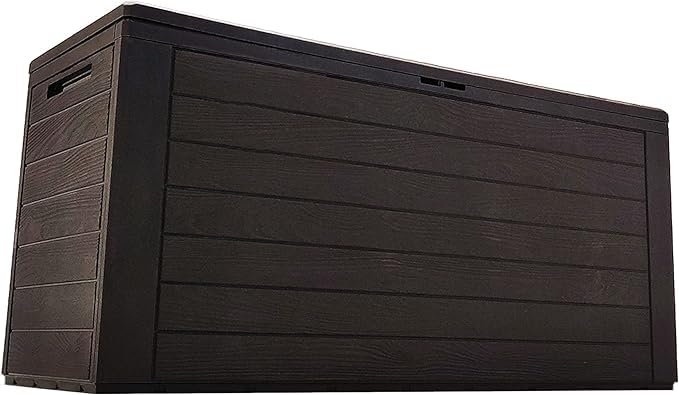 YOUNOT Baule da Giardino Impermeabile, Cassapanca Contenitore da Esterno con Maniglie, 280 L, Effetto Legno, Marrone (280L, Marrone)