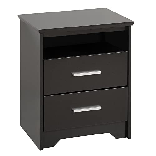 Prepac Coal Harbor Contemporary Tall Nightstand Side Table with 3 Drawers and Open Shelf, Functional Bedside Table 15.75