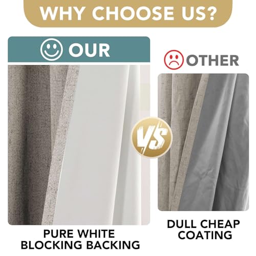 Image of H.VERSAILTEX Linen Blackout Curtains 63 Inches Long 100% Absolutely Blackout Thermal Insulated Textured Linen Look Curtain Draperies Anti-Rust Grommet, Energy Saving with White Liner, 2 Panels, Stone