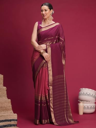 Image of AKHILAM Women's Mysore Silk Ombre Woven Design Saree With Unstitched Blouse Piece (KUSUM4101 NSM Parent)