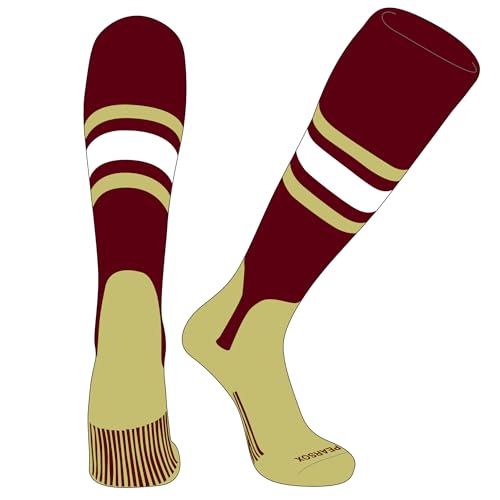 PEAR SOX OTC Baseball Softball Stirrup Socks (B, 5in) Cardinal, Vegas Gold, White, VG