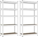 IWOFER Set 2 Scaffali in Metallo 180x90x40 cm per Carichi Pesanti 875 kg - 175 kg per Ripiano Scaffalatura 5 ripiani per Magazzino Garage (Bianco, 180x90x40, Scaffale)