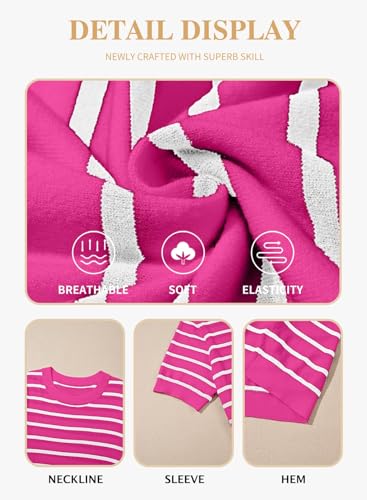 Image of Eytino Women Plus Size Sweater Tops Short Sleeve Crewneck Striped Tshirts Casual Summer Blouses Shirts(1X-5X)
