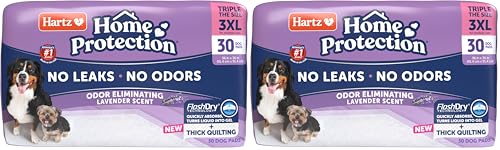 Image of Hartz Home Protection Lavender Scented Dog Pads, 3XL 30 Count, Super Absorbent & Won't Leak, Odor Eliminating (Pack of 2)