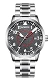BOLYTE Automatic Mechanical Mens Watches Self Winding Auto Date Military Sports Male Wristwatch with Leather Strap/Stainless Steel Band (Silver Black)