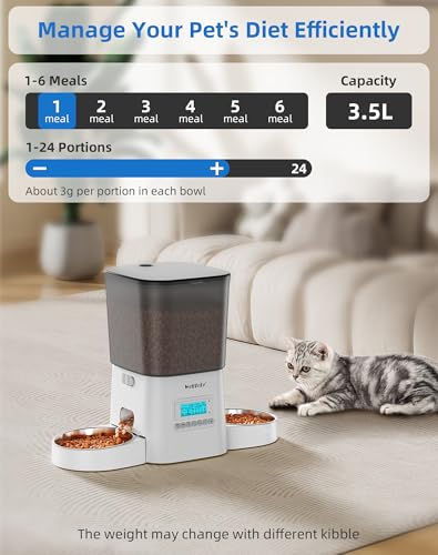 Welltobe Comedero Automático para Gatos 3.5L - Dispensador de Comida Programable (1-6 Comidas/día) con 2 Tazones, Grabación de Voz 10s y Doble Alimentación (Eléctrico/Pilas) - imagen 3