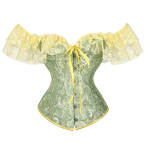 Corset en satin vert à manches courtes et lacets rétro pour un effet push-up chic