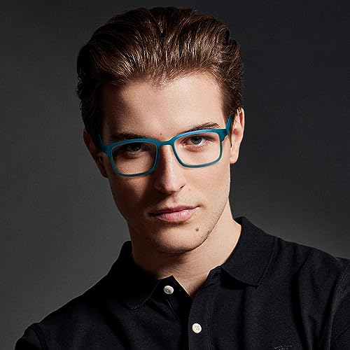Image of CARA 2 Pack Progressive Multifocus Reading Glasses for Men, Women Premium TR90 Frame Blue Light Blocking Computer Readers, 3ft Range Workspace (Top is not 0), 2.5 Black+Light blue