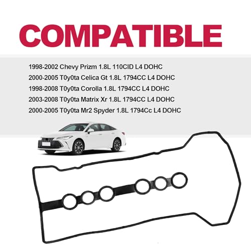 Image of Engine Valve Cover Gasket & Grommets, Compatible with Chevy Prizm 1.8L, T0y0ta Celica Gt 1.8L, Corolla 1.8L, Matrix Xr 1.8L, Mr2 Spyder 1.8L, Replace OE #VS50542R, VC2024, 56025300, 0361568
