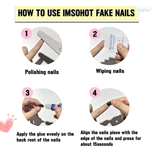 Imsohot Long Almond Press On Nails French Black Fake Nails Stiletto Star False Nails With Designs Y2K Glue On Nails Glossy Full Cover Acrylic Nails For Women 24Pcs #TOP5