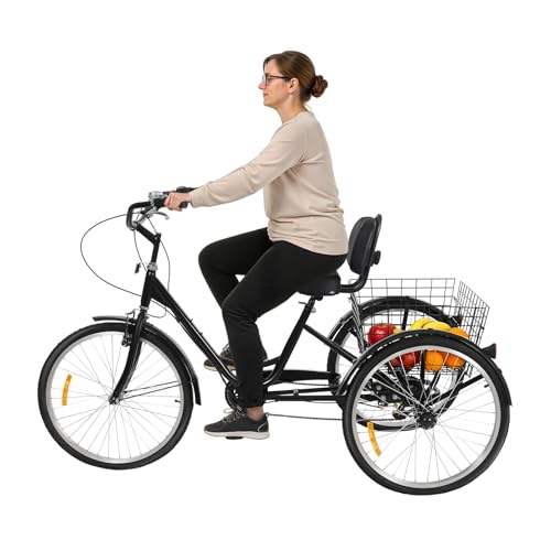 SICHENSH Triciclo de 24 pulgadas para adultos, bicicleta de 3 ruedas, 7 velocidades, triciclo para adultos con cesta de verduras, triciclo de altura ajustable, triciclo para adultos, bicicletas de