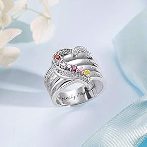 AILIN Personalized 1 8 Birthstone Rings 925 Sterling Silver Heart Custom Engraved Name Ring Wedding Family Mother Days Birthday Jewelry Gifts For Women Grandma Mom Her Daughter