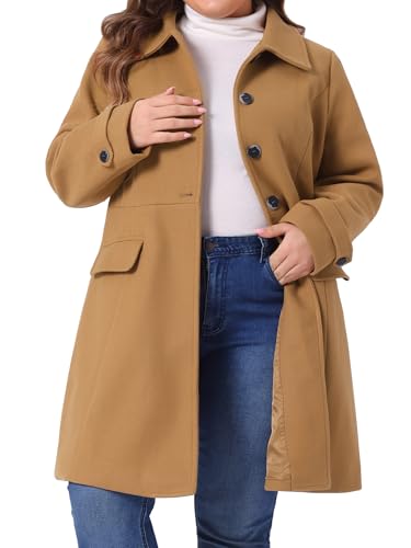 Agnes Orinda Plus Size Winter Coats for Women Peacoat Classic Single Breasted Trench Coat with Pockets2