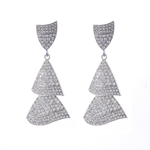 Classic Women Rhinestone Chandelier Layered Tassel Dangle Earrings (White) - image 1