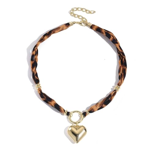 Scarf Charm Necklaces for Women Fashion Boho Chunky Gold Heart Leopard Choker Summer Beach Holiday Bohemian Jewelry Gift4