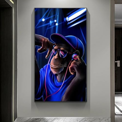 Toile DJ Monkey avec cadre : solution déco moderne pour salon terne 30x60cm