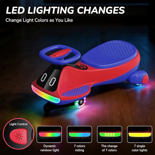 Image of Umatoll 12V Electric Wiggle Car for Kids, Birthday Gifts Toy for Age 3+ | LED Expression Display, 2 in 1 Electric & Manual Riding Modes, RGB Lights, Bluetooth, 2 Speeds, Rechargeable Battery