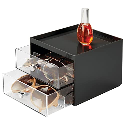 Mdesign Stackable Plastic Eye Glass Storage Organizer Holder For Eye Glasses, Accessories - 2 Divided Drawers, Chrome Pulls #TOP3