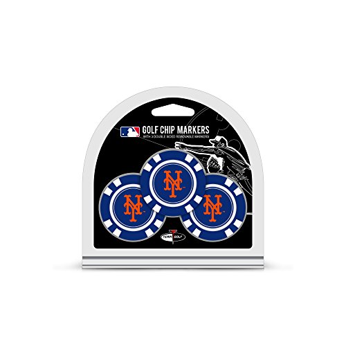 Team Golf MLB New York Mets 3 Pack Golf Chip Ball Markers, Poker Chip Size with Pop Out Smaller Double-Sided Enamel Markers