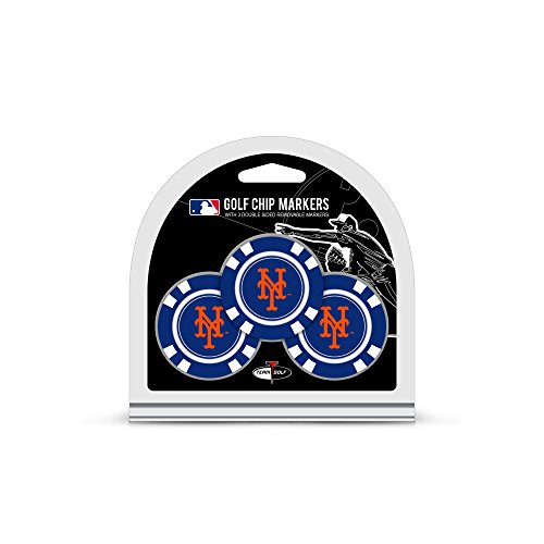 Team Golf MLB Golf Chip Ball Markers (3 Count), Poker Chip Size with Pop Out Smaller Double-Sided Enamel Markers, New York Mets,Multi