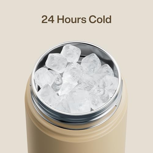 Image of ENCOOL Insulated Water Bottle with Straw Stainless Steel Water Bottle, Leak-Proof, BPA-Free, Double Wall Vacuum Keeps Cold for 24 Hours for Sports, Travel, School (18 oz, Indian Khaki)