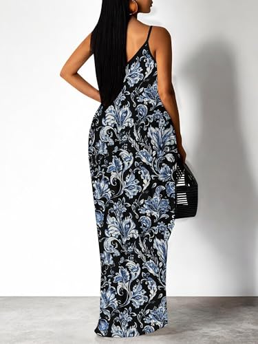 Image of Women Spaghetti Strap Maxi Dress with Pockets | Soft fabric relaxed fit sleeveless v neck with pockets for party and daily wear