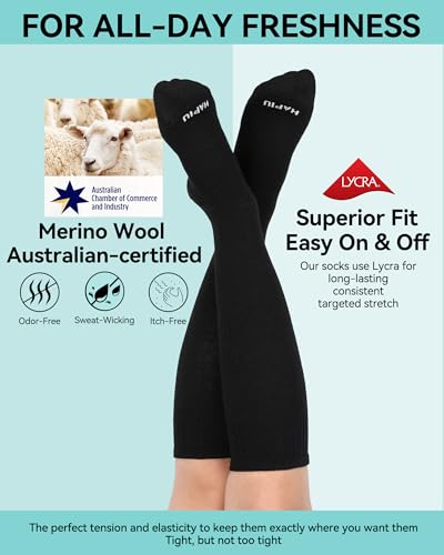 HAPIU Merino Wool Soft Compression Socks for Women & Men, 15-20 mmHg, Plus Size Knee High Stocking for Nurses, Pregnancy, Travel, Flight, Medias de Compresión Mujer4