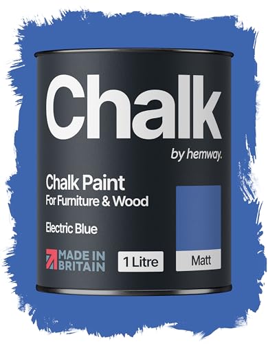 Hemway Chalk Paint Electric Blue Furniture Paint 1L, Matt Finish Shabby Chic, Chalk Furniture & Walls, Quick Dry & 1 Coat