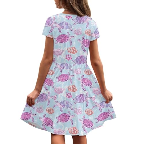 Image of Short Sleeve Dress for Girls with Pockets Cute Toddler Girl Clothes Summer 2-12
