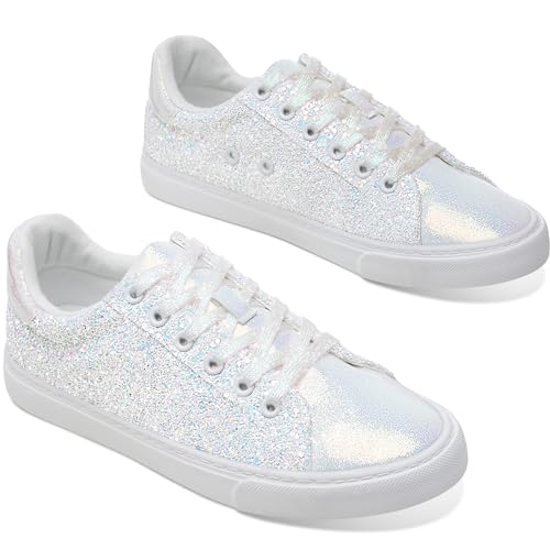 AISFAES Glitter Sneakers Sparkly Low Top Sequins Sneakers Lace Up Tennis Shoes Comfort Bling Shoes...