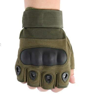 Fashion Sutra Half Finger Tactical Knuckle Enhanced Combat Military Gloves for Work Safety Outdoor Sport Hunt Riding Hands Protection (Army Green)