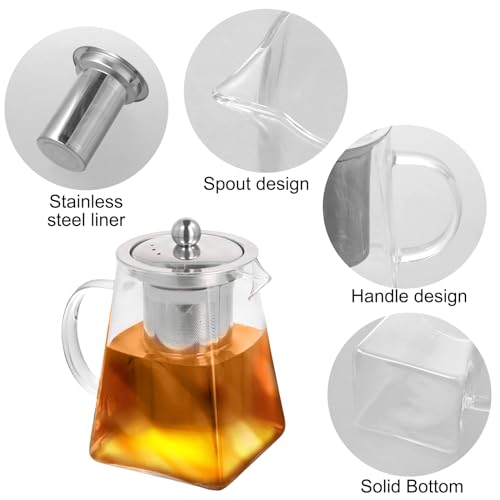 Litinliv Glass Teapot, 750 ml Square Glass Teapot with Removable Infuser, Borosilicate Glass Teapot, Stovetop Safe Tea Maker - Image 3