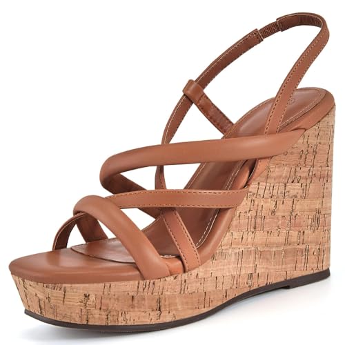 Image of Coutgo Women Platform Wedge Sandals Cork Slingback Wedges Espadrilles Heels Summer Shoes