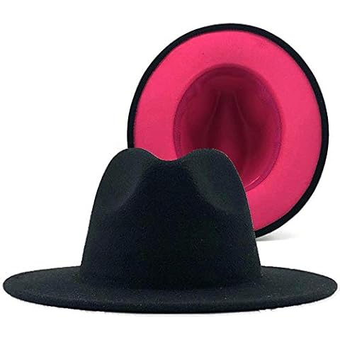 DDTT 60Cm Red With Gray Bottom Patchwork Panama Wool Felt Jazz Fedora Hats Women Men Wide Brim Party Cowboy Trilby Gambler Hat,Black Rose,58-61Cm Cover