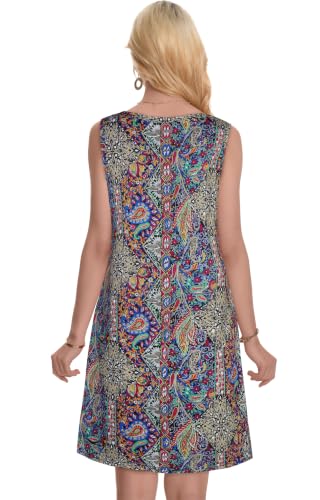 Image of Summer Dresses for Women Beach Boho Sleeveless Vintage Floral Flowy Pocket Tshirt Tank Sundresses 2026