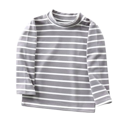 Toddler Girls Long Sleeve Striped Turtleneck Tee Shirts Cotton Soft Pullover Slim Stretchy Crewneck Tops Kids Boys Undershirt