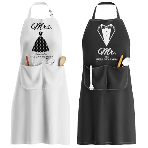 Mr & Mrs Handmade Aprons for Couples – Wedding, Bridal Shower, Anniversary, Engagement Gifts, Christmas Gifts for Couple – Funny Kitchen Gifts for Husband Wife, Unique Valentine’s Day gifts ideas