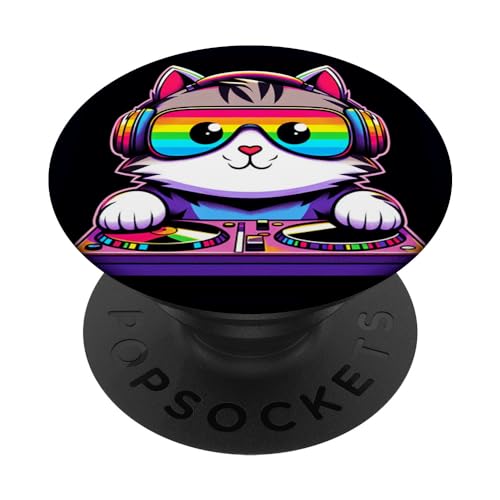 Kawaii DJ Cat Disque Jockey Tourne-disque Chat PopSockets PopGrip Interchangeable